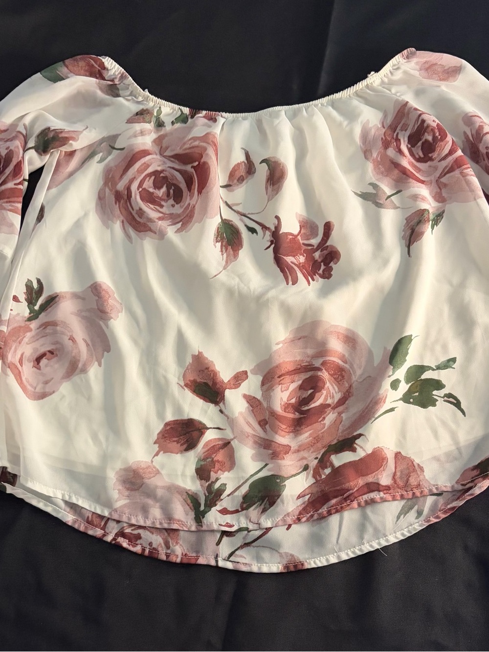 Windsor White Off-Shoulder Skirt with Rose Pink Floral Print Size S